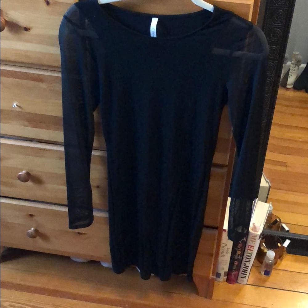 Black sheer-sleeved evening dress